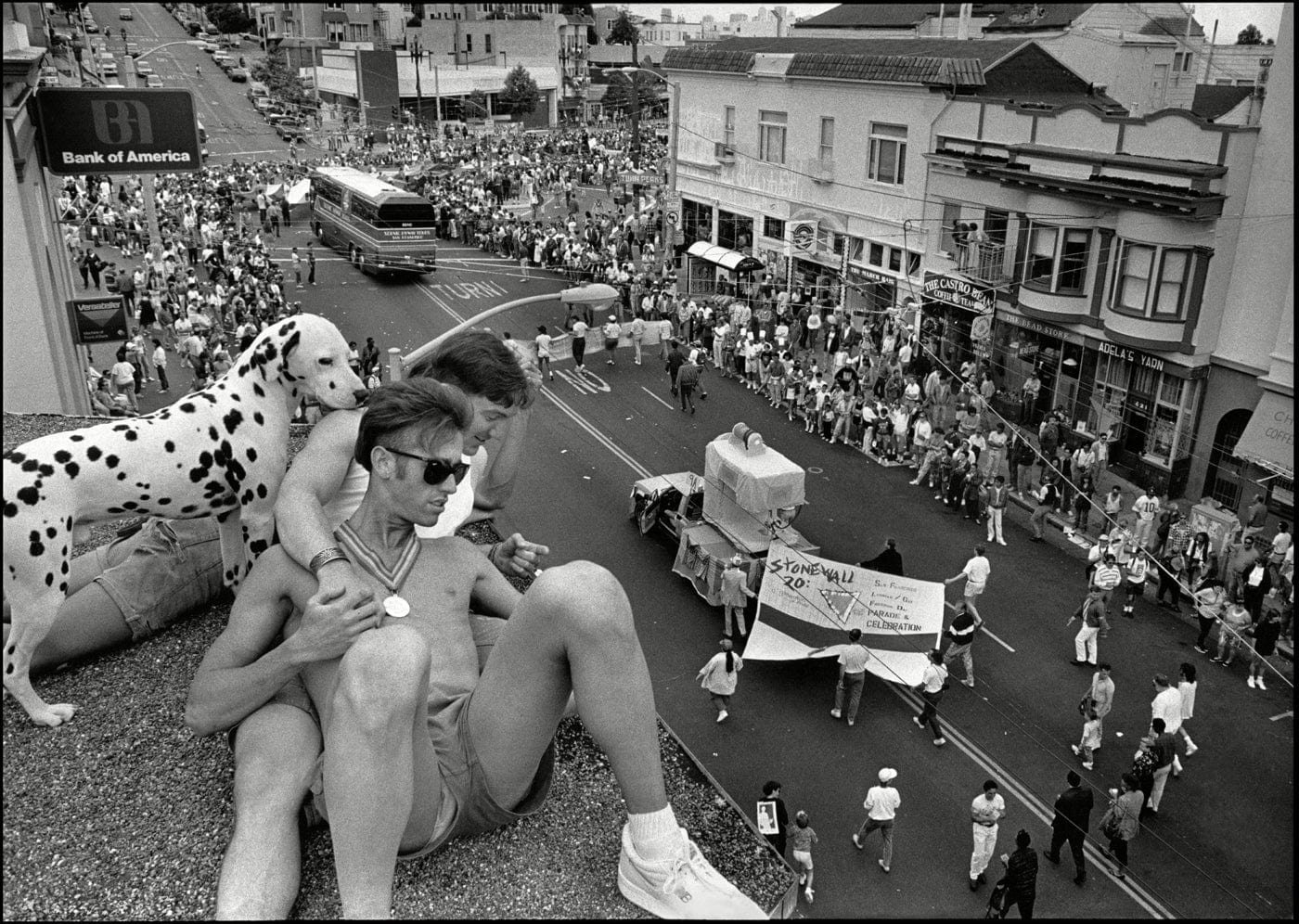 The MF Gallery Castro Street, Men + Dalmatian Dog on Rooftop, 1989 Photograph
